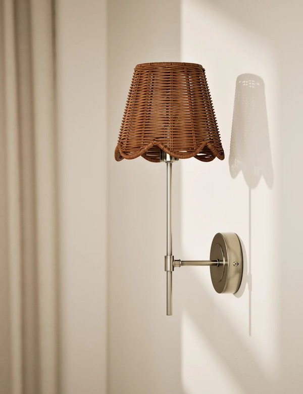  M&s Wicker Scalloped Wall Light Natural 