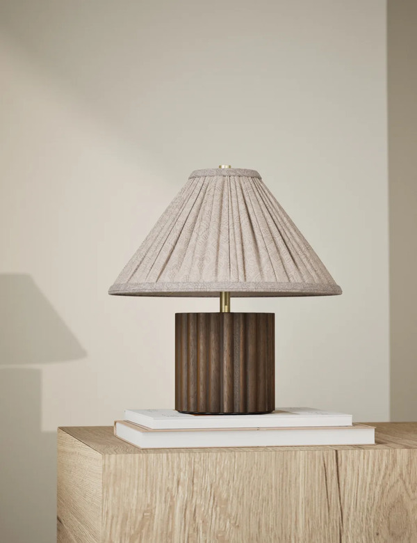  M&s Wood Ribbed Round Table Lamp Brown 