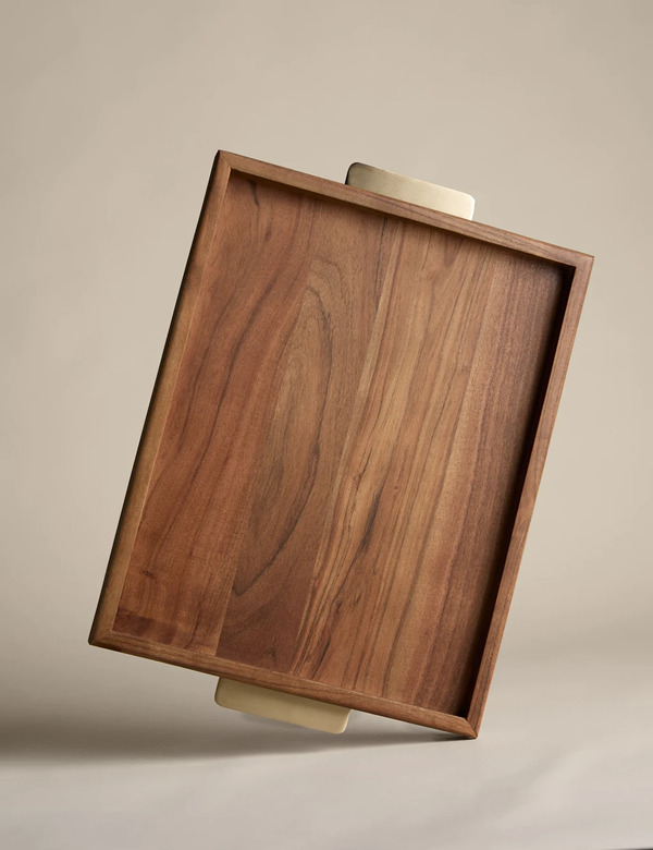  M&s Wooded Ribbed Tray Natural 