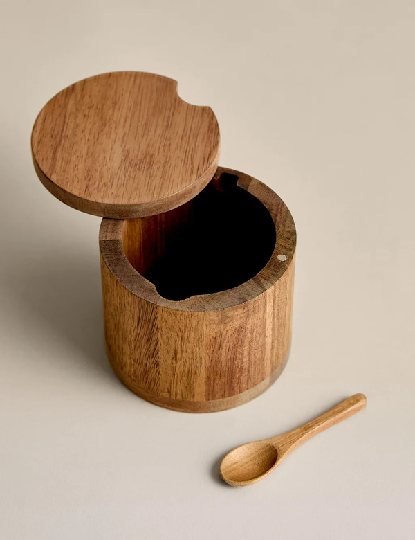  M&s Wooden Pot With Spoon Natural 