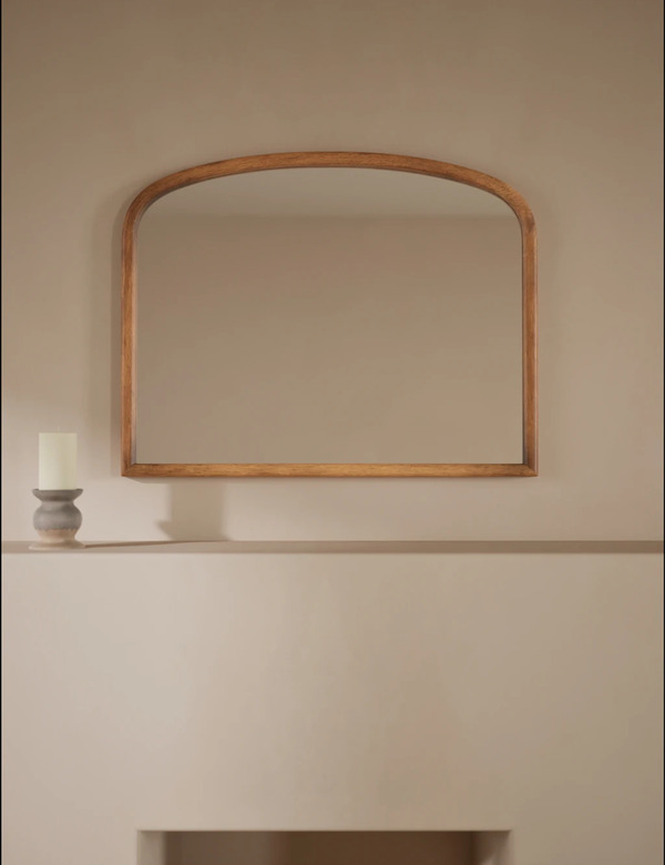  M&s Wooden Rounded Overmantle Wall Mirror Natural 