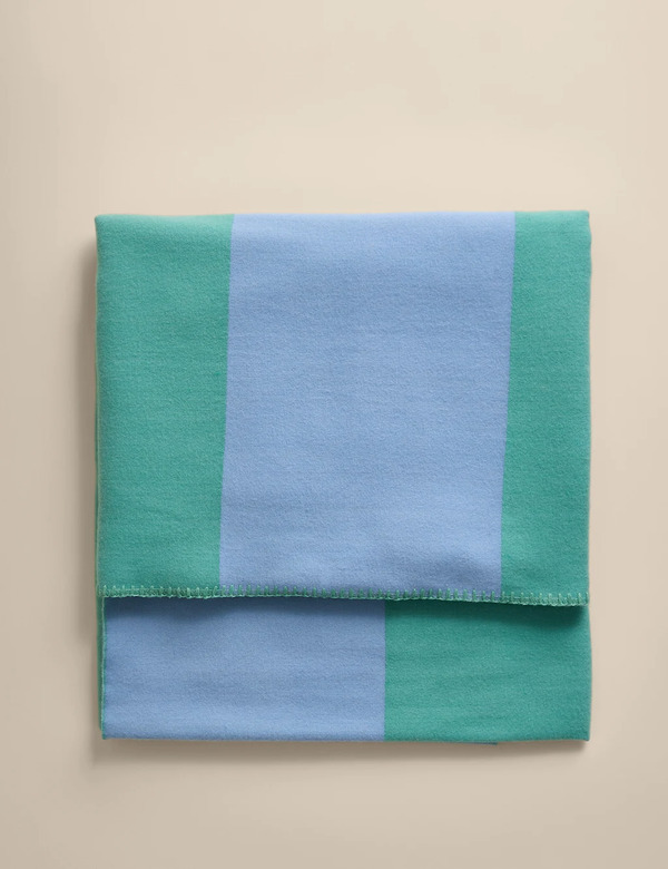 M&s Wool Blend Woven Striped Large Throw Blue Mix 