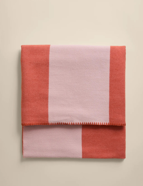  M&s Wool Blend Woven Striped Large Throw Pink Mix 