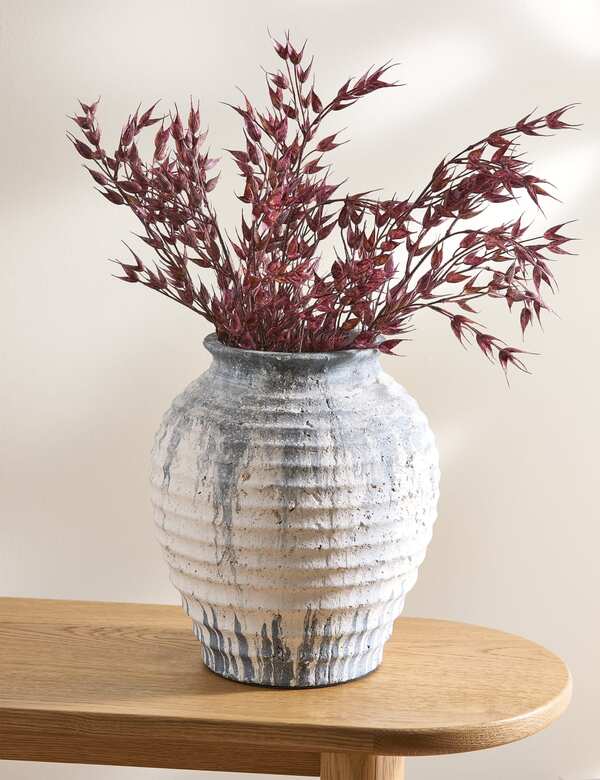  M&s X Fired Earth Decorative Textured Vase Blue Mix 