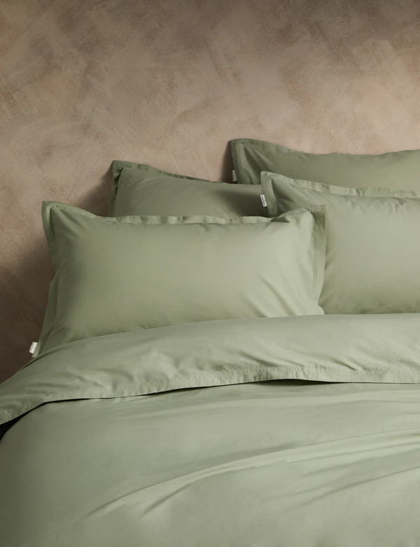  M&s X Fired Earth Washed Cotton Duvet Cover Weald Green 