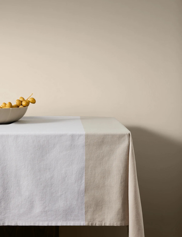  M&s X Kelly Hoppen Woven Banded Table Cloth White 