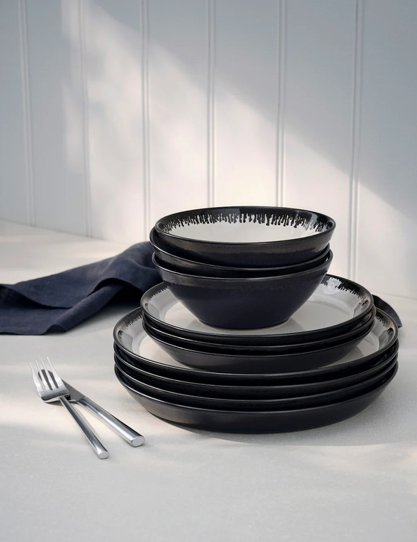 M&s X Tom Kerridge 12 Piece Reactive Glaze Dinner Set Black 