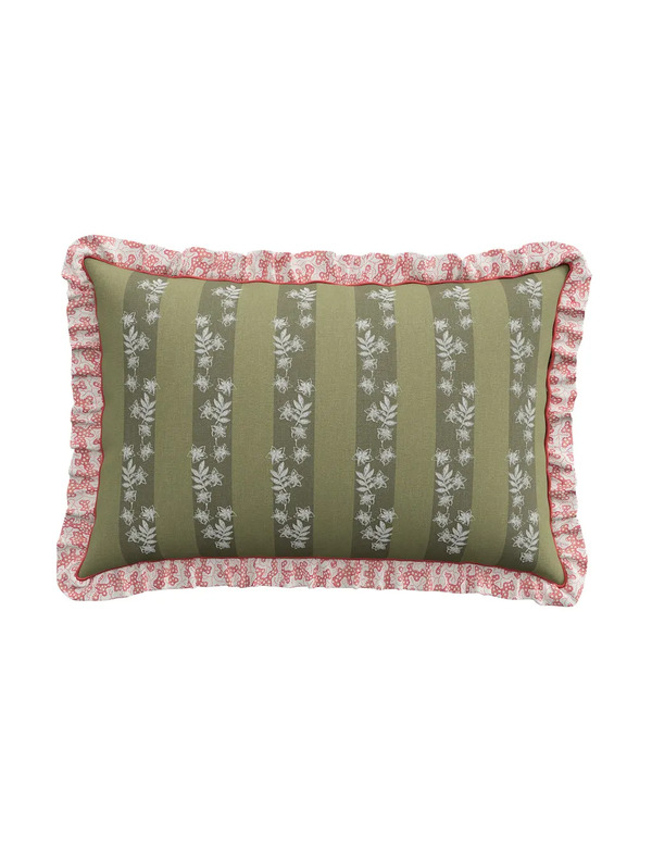  Sanderson Chestnut Tree Stripe Frill Square Cushion Green Mix 