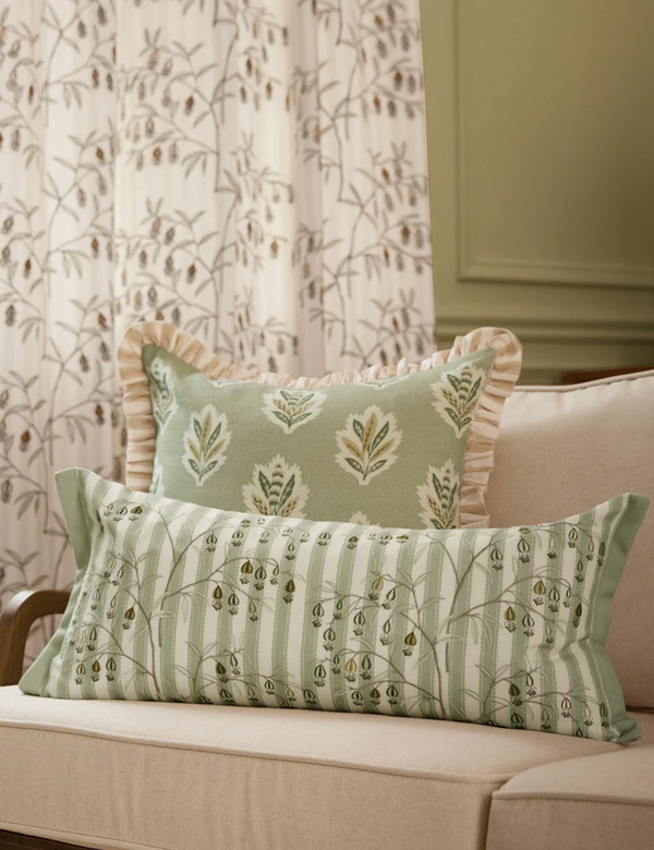  Sanderson Embroidered Chinese Lanterns Cushion Green Mix 