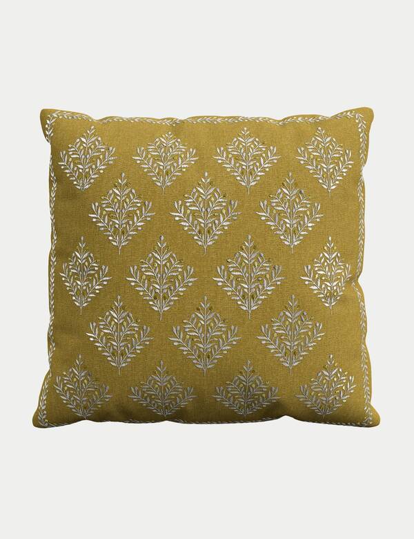  Sanderson Linen Blend Catherinae Embroidered Cushion Gold 