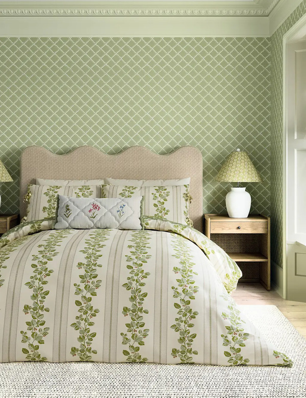 Sanderson Pure Cotton Cobnut Stripe Bedding Set Green 