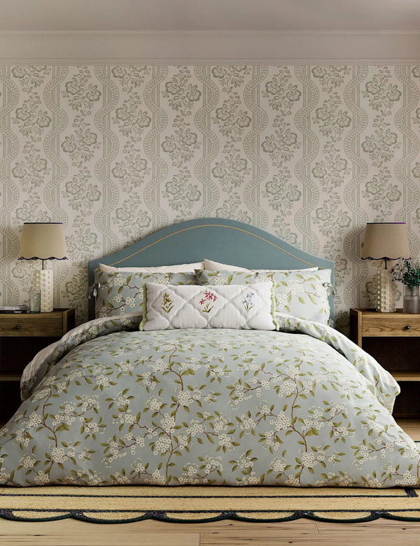  Sanderson Pure Cotton Damson Blossom Bedding Set Light Blue 