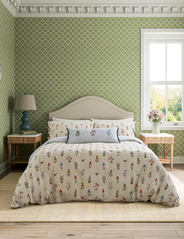  Sanderson Pure Cotton Spring Meadow Bedding Set Cream Mix 