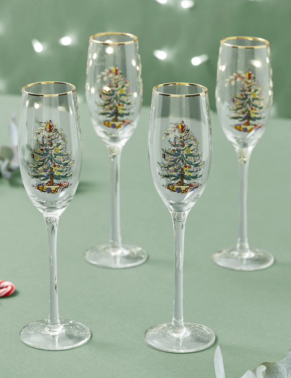  Spode Set Of 4 Christmas Tree Champagne Flutes Multi 