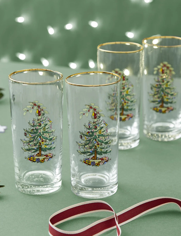  Spode Set Of 4 Christmas Tree Hi Ball Glasses Multi 