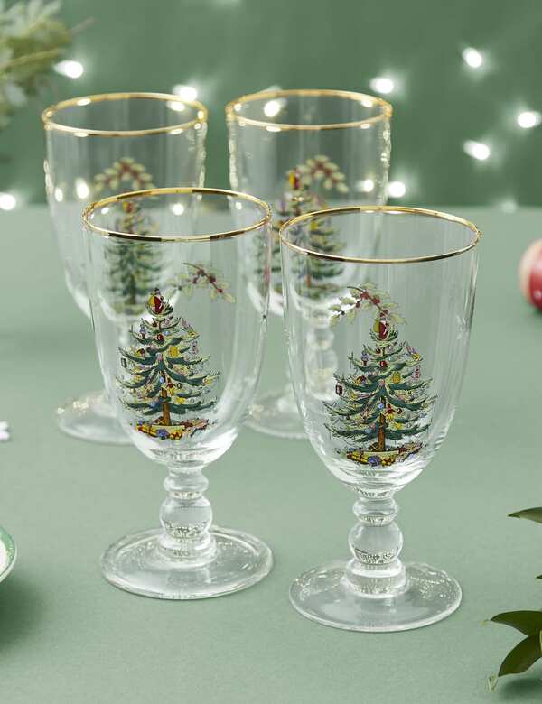  Spode Set Of 4 Christmas Tree Wine Tumblers Multi 