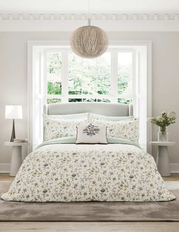 V&a Pure Cotton Flora Bedding Set Duck Egg 