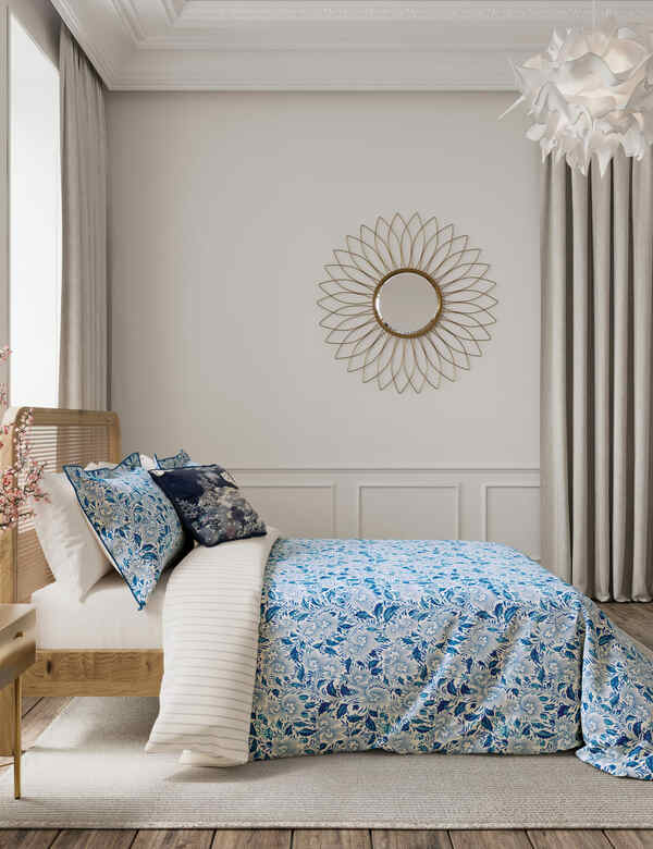  V&a Pure Cotton Ornamental Bloom Bedding Set Indigo 
