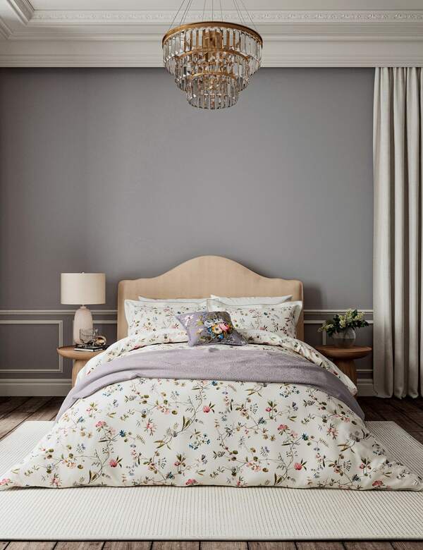  V&a Pure Cotton Sateen Kilburn Floral Bedding Set Multi 