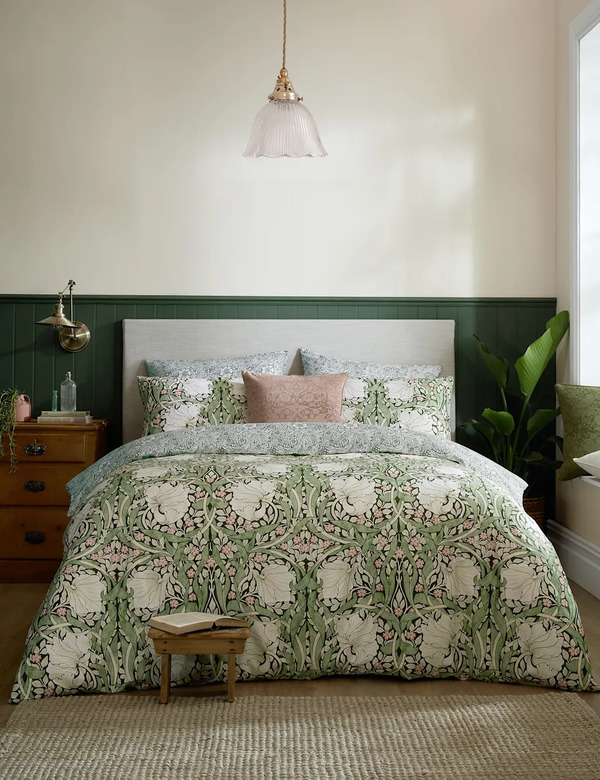  William Morris At Home Pure Cotton Pimpernel Reversible Bedding Set Sage 
