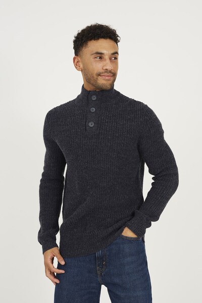  Brave Soul Funnel Neck Mens Jumper With Buttons 