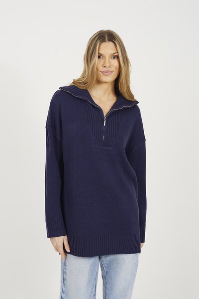  Brave Soul Oversized Womens 1/2 Zip Knitted Jumper 