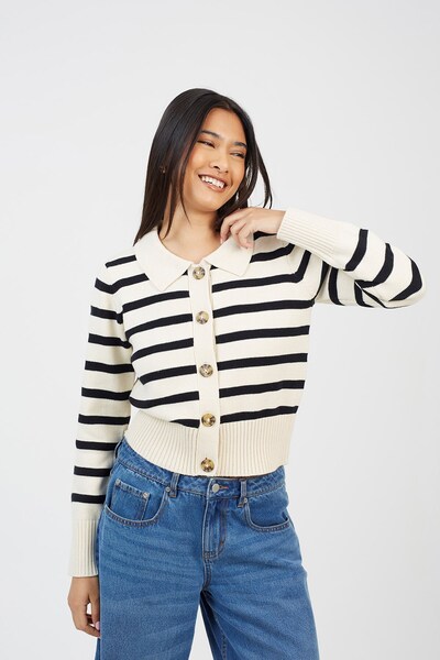  Brave Soul Stripe Womens Collared Cardigan 