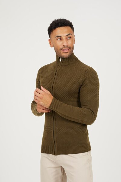  Brave Soul Zip Through Mens Funnel Neck Knit Cardigan 