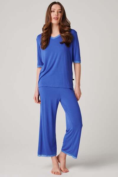  British Boxers Womens Bamboo Lace Cropped Leg Pyjama Set 