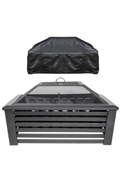  Dellonda Square Fire Pit With Drawstring Cover 