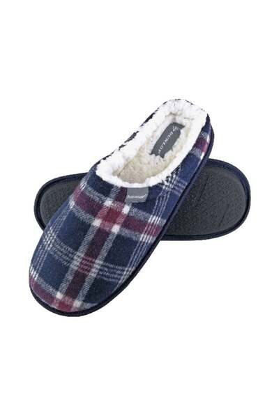  Dunlop Mens Fleece Lined Mule Checked Slippers 