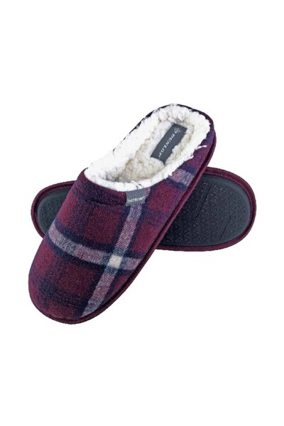  Dunlop Mens Fleece Lined Mule Checked Slippers 