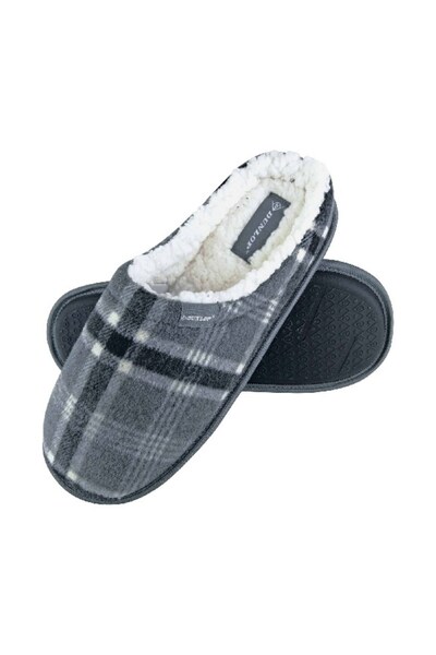  Dunlop Mens Fleece Lined Mule Checked Slippers 