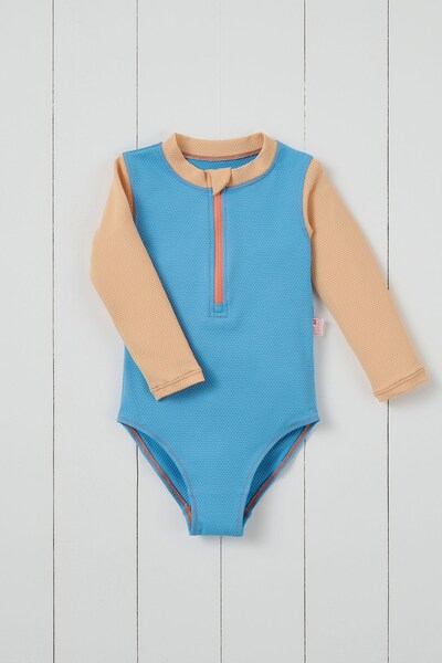  Grass & Air Long Sleeve Honeycomb Waffle Swimsuit 