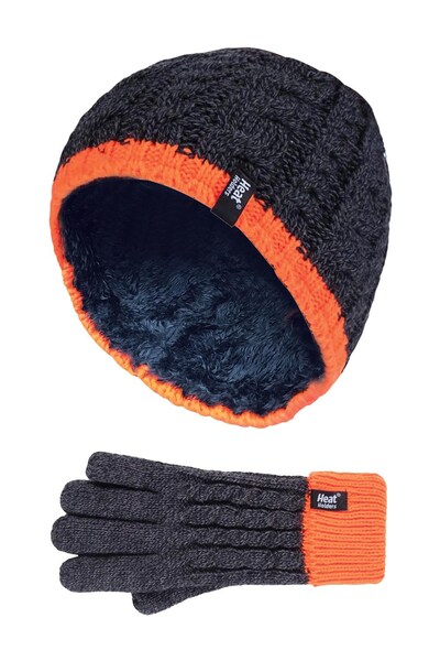  Heat Holders Kids Cable Knit Hat And Gloves Set 