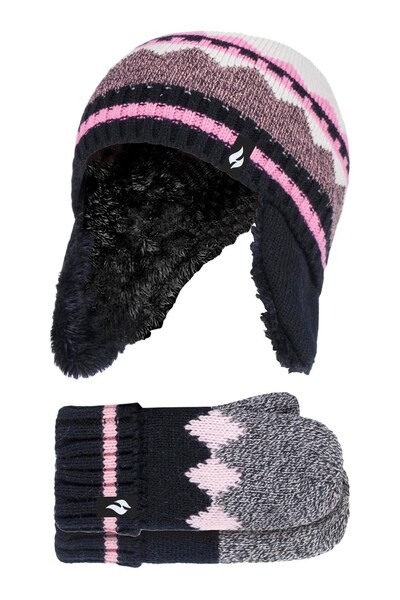  Heat Holders Kids Thermal Trapper Hat And Mittens Set 