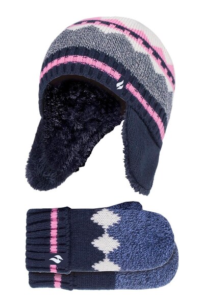  Heat Holders Kids Thermal Trapper Hat And Mittens Set 