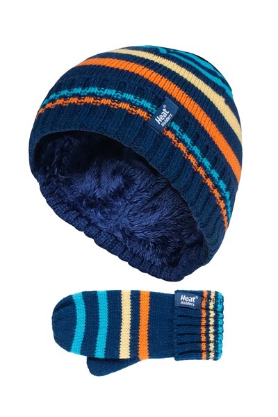  Heat Holders Kids Thermal Warm Hat And Mittens Set 