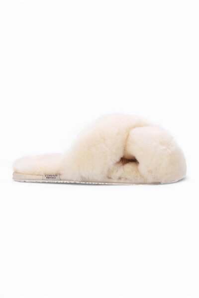  Infinity Leather Womens Sheepskin Slippers Winter Fur Crossover 