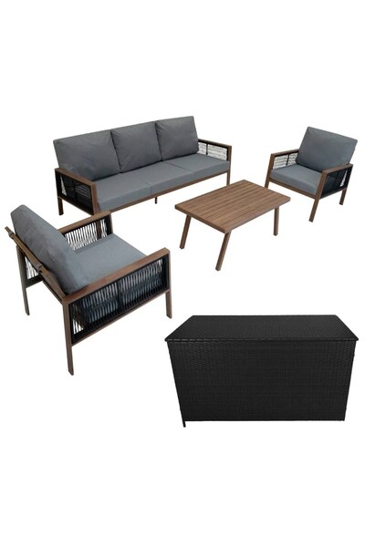  Jardi Aluminium 4 Piece Sofa Set & Box   Wood Effect 