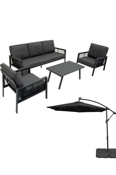  Jardi Anthracite 4 Seater Set With Black Parasol & Base 