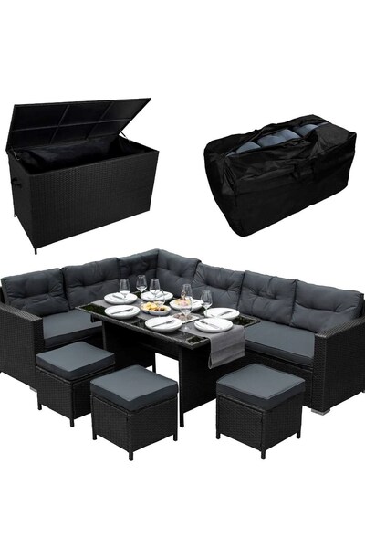  Jardi Rattan Corner Set & Cushion Storage Box 