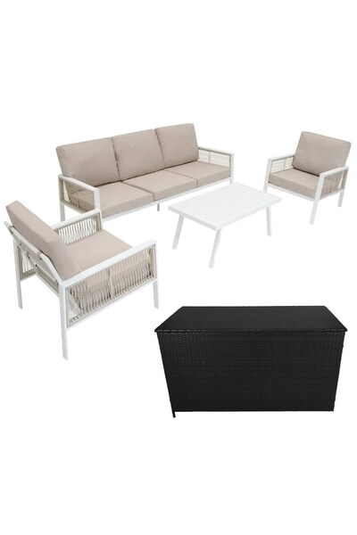  Jardi White Aluminium 4 Seat Set With Black Storage Box 