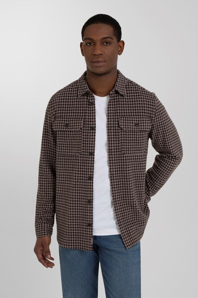  Larsson & Co Mens Dogstooth Jersey Casual Overshirt 