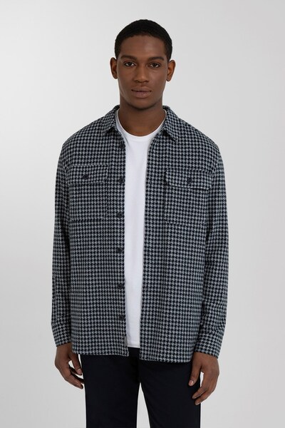  Larsson & Co Mens Dogstooth Jersey Casual Overshirt 