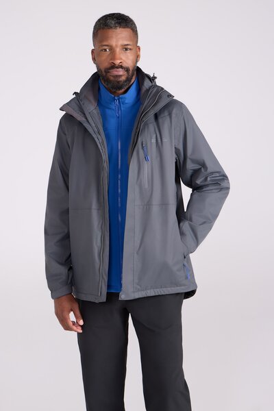  Mountain Warehouse Bracken Extreme Mens 3 In 1 Waterproof Jacket   Light Grey 
