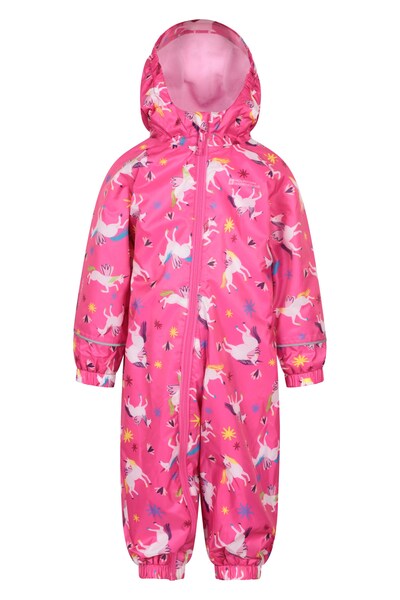  Mountain Warehouse Spright Fleece Lined Printed Junior Waterproof Rain Suit   Pink 