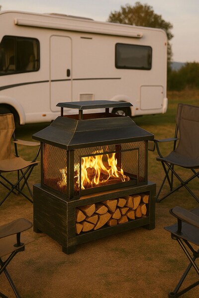  Neo Direct Black Outdoor Fire Pit Log Burner With Storage 
