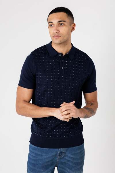  Nines Mens Knitted Short Sleeve Button Up Polo Shirt 