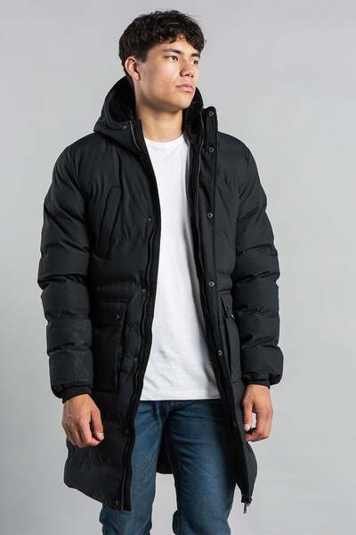  Nines Mens Longline Funnel Neck Hooded Padded Jacket 